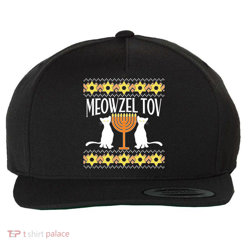 Hanukkah Meowzel Tov Ugly Sweater Wool Snapback Cap