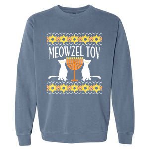 Hanukkah Meowzel Tov Ugly Sweater Garment-Dyed Sweatshirt