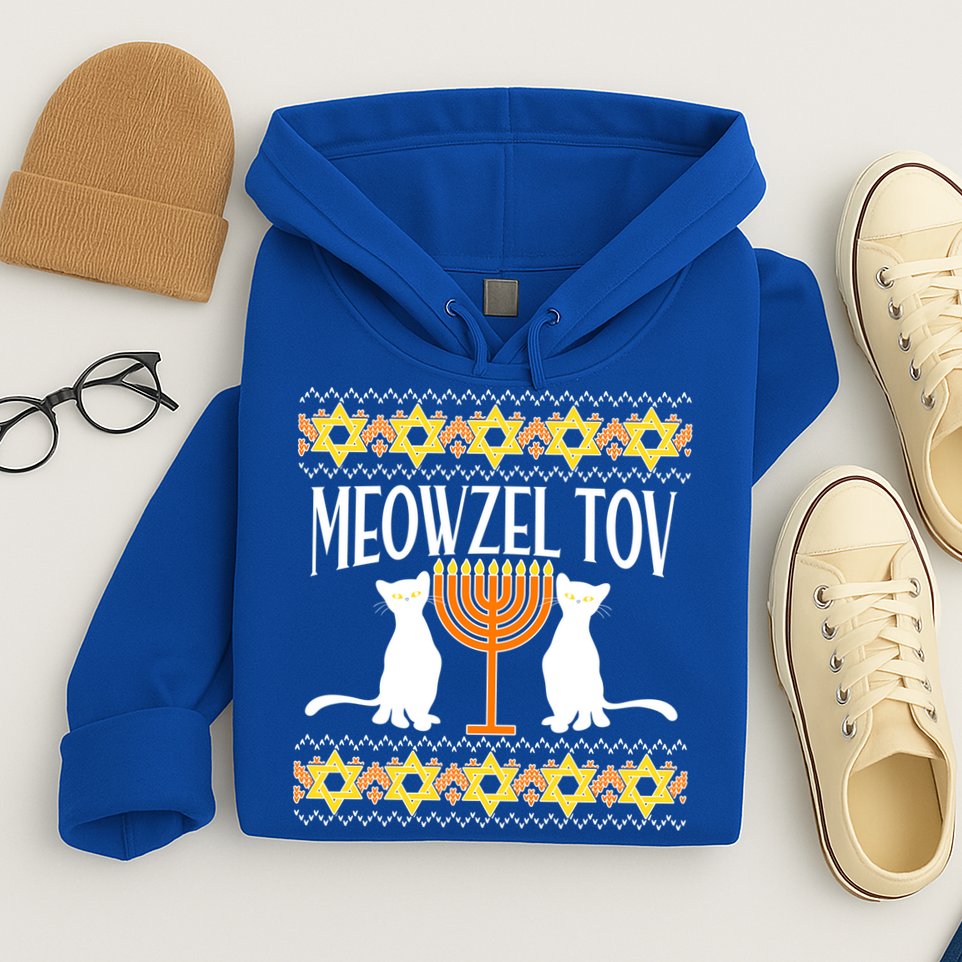 Hanukkah Meowzel Tov Ugly Sweater Hoodie