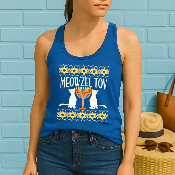 Hanukkah Meowzel Tov Ugly Sweater Womens Tank Top