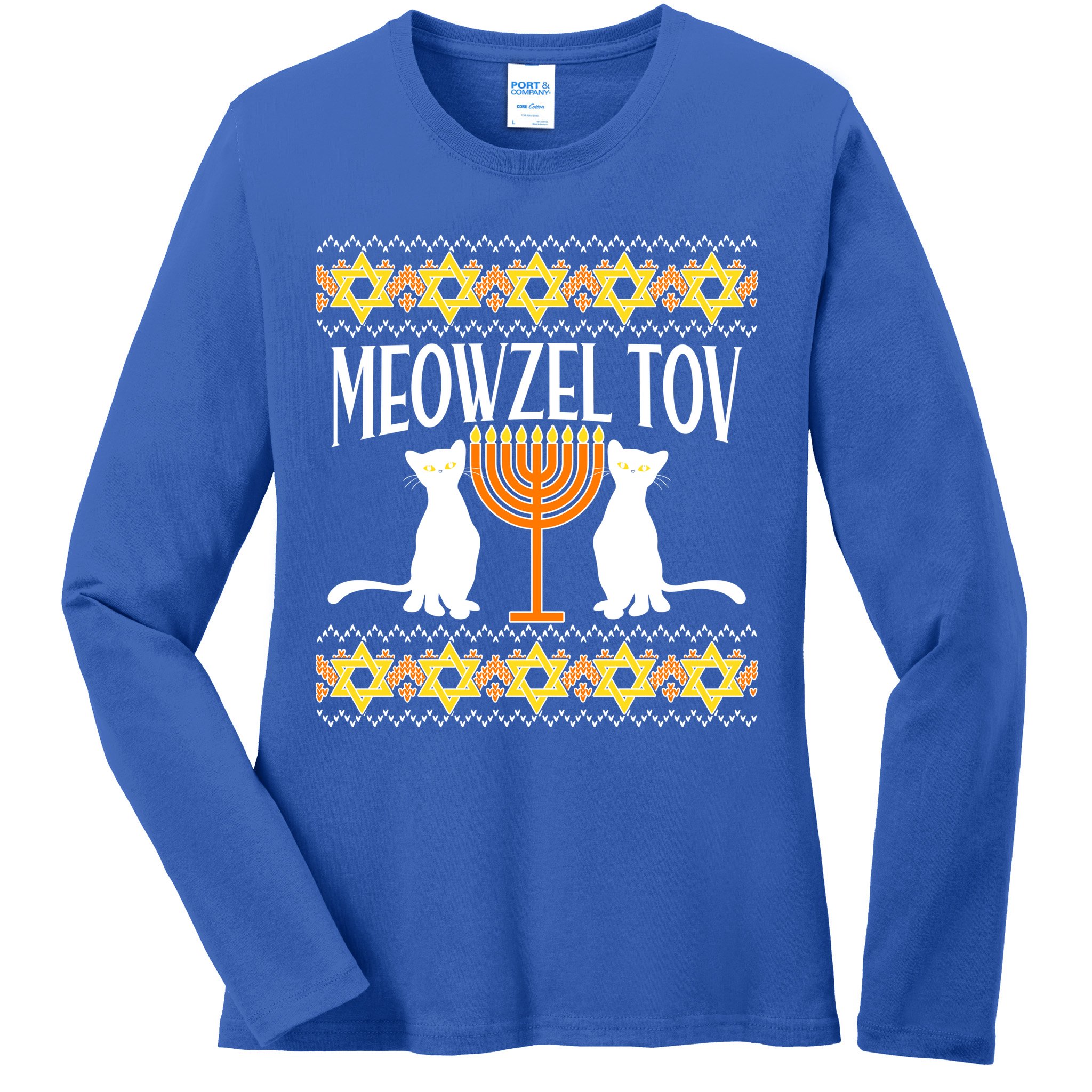 Hanukkah Meowzel Tov Ugly Sweater Ladies Long Sleeve Shirt