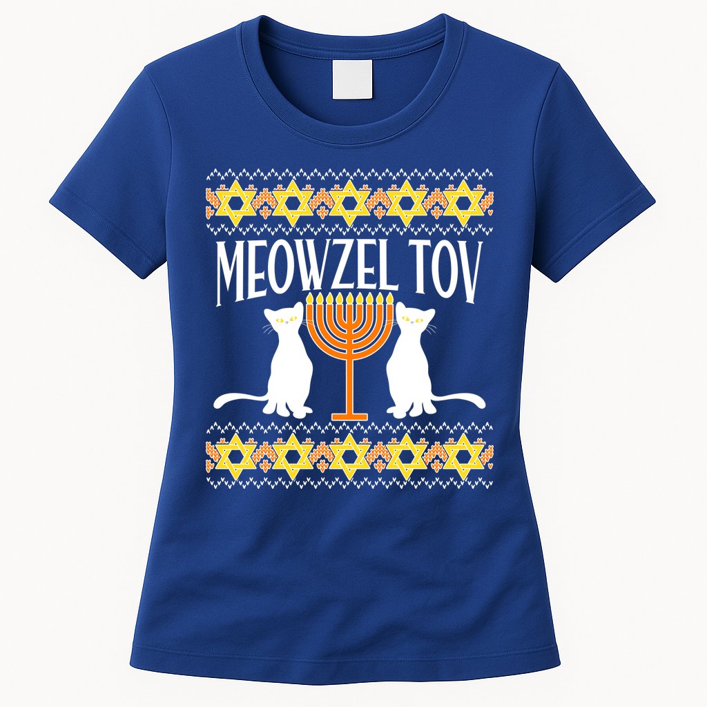 Hanukkah Meowzel Tov Ugly Sweater Womens T-Shirt
