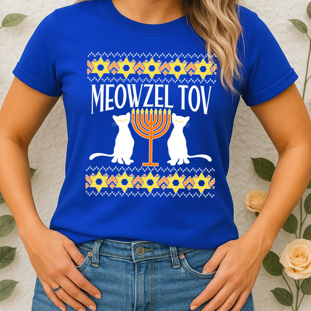 Hanukkah Meowzel Tov Ugly Sweater Womens T-Shirt