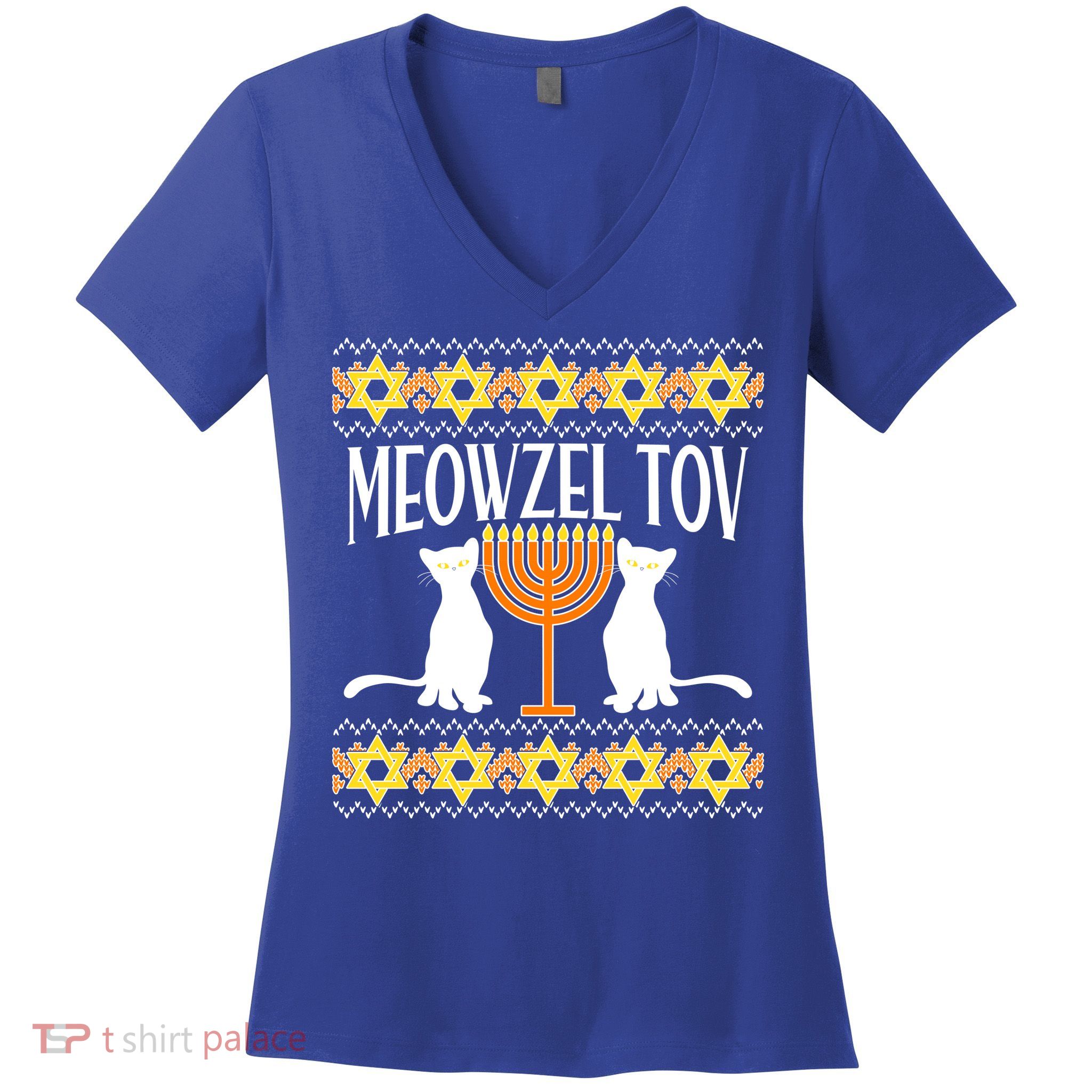 Hanukkah Meowzel Tov Ugly Sweater Women's V-Neck T-Shirt