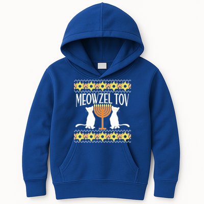 Hanukkah Meowzel Tov Ugly Sweater Kids Hoodie