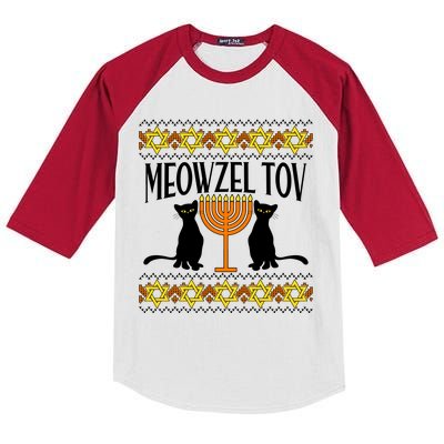 Hanukkah Meowzel Tov Ugly Sweater Kids Colorblock Raglan Jersey