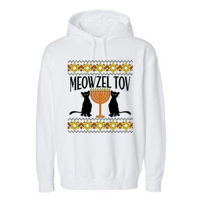 Hanukkah Meowzel Tov Ugly Sweater Garment-Dyed Fleece Hoodie