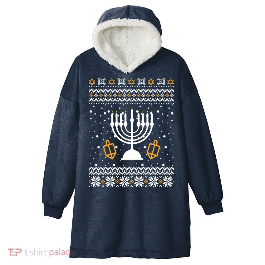 Hanukkah Ugly Hooded Wearable Blanket
