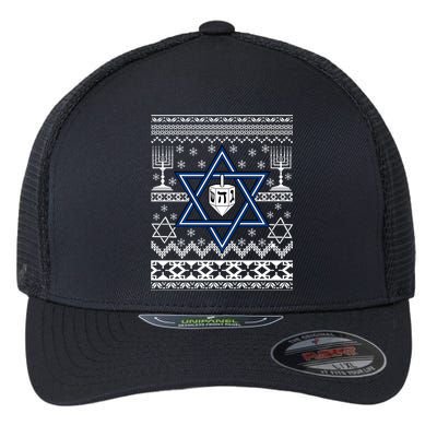 Hanukkah Ugly Christmas Sweater Flexfit Unipanel Trucker Cap