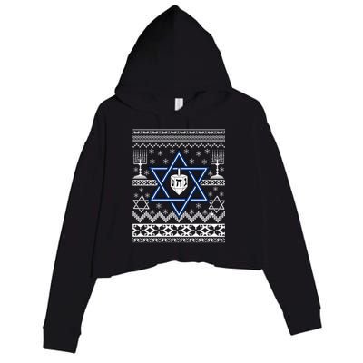 Hanukkah Ugly Christmas Sweater Crop Fleece Hoodie