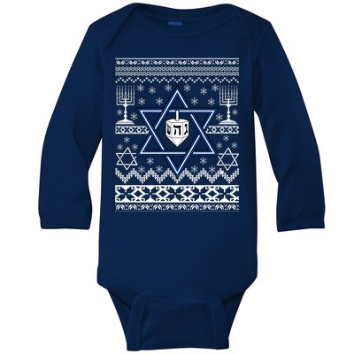 Hanukkah Ugly Christmas Sweater Baby Long Sleeve Bodysuit