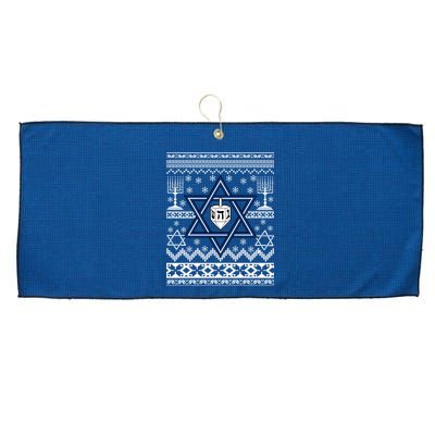 Hanukkah Ugly Christmas Sweater Large Microfiber Waffle Golf Towel