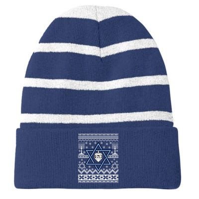 Hanukkah Ugly Christmas Sweater Striped Beanie with Solid Band