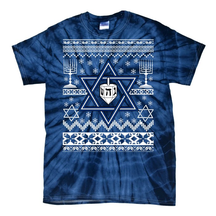 Hanukkah Ugly Christmas Sweater Tie-Dye T-Shirt