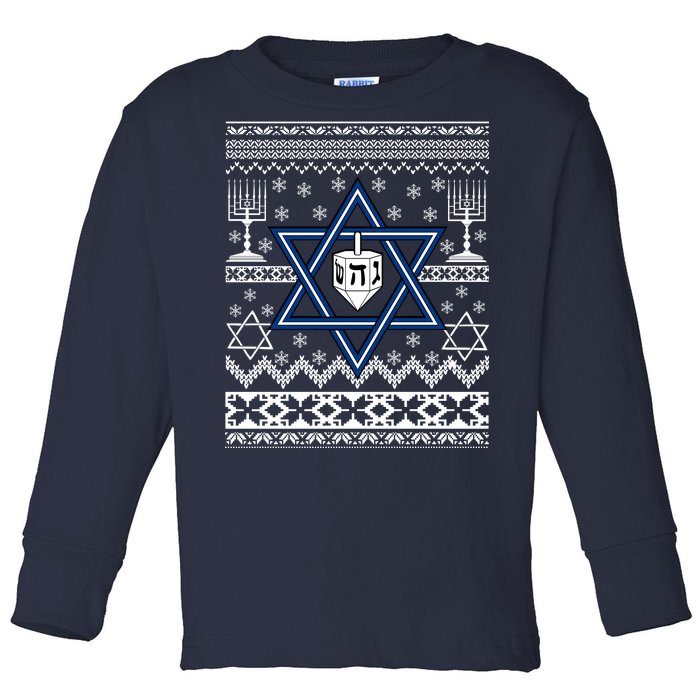 Hanukkah Ugly Christmas Sweater Toddler Long Sleeve Shirt