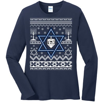 Hanukkah Ugly Christmas Sweater Ladies Long Sleeve Shirt