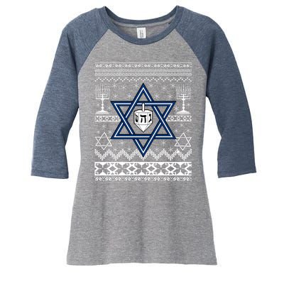 Hanukkah Ugly Christmas Sweater Women's Tri-Blend 3/4-Sleeve Raglan Shirt