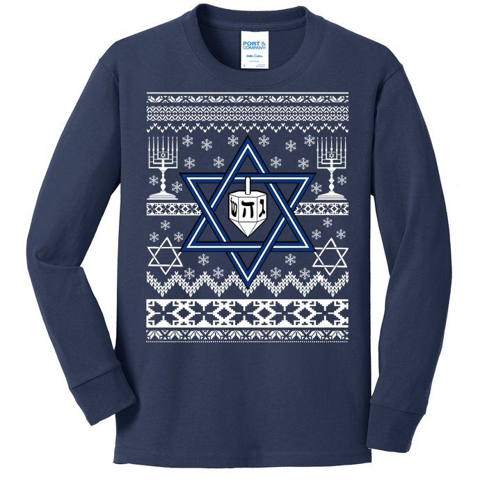 Hanukkah Ugly Christmas Sweater Kids Long Sleeve Shirt