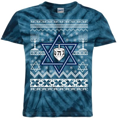 Hanukkah Ugly Christmas Sweater Kids Tie-Dye T-Shirt