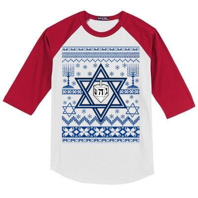 Hanukkah Ugly Christmas Sweater Kids Colorblock Raglan Jersey