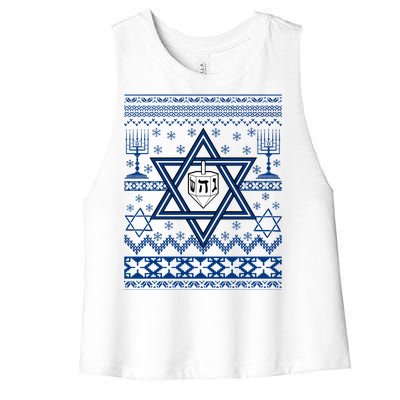 Hanukkah Ugly Christmas Sweater Women's Racerback Cropped Tank