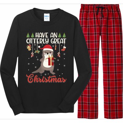 Have An Otterly Great Christmas Funny Gift Funny Otter Xmas Pun Jokes Meaningful Long Sleeve Pajama Set