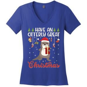 Have An Otterly Great Christmas Funny Gift Funny Otter Xmas Pun Jokes Meaningful Women's V-Neck T-Shirt