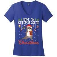 Have An Otterly Great Christmas Funny Gift Funny Otter Xmas Pun Jokes Meaningful Women's V-Neck T-Shirt