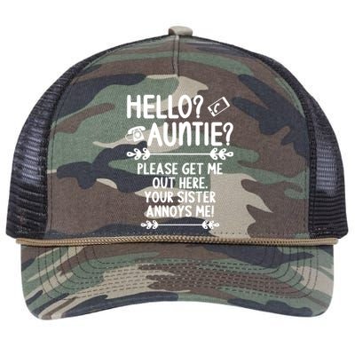 Hello Auntie Please Get Me Out Here Auntie Aunt Nephew Niece Gift Retro Rope Trucker Hat Cap