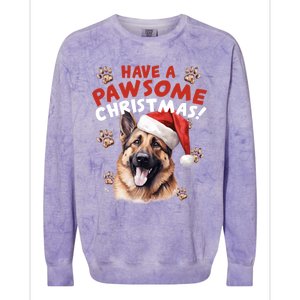 Have A Pawsome Christmas Ger Shepherd Santa Hat Dog Paws Gift Colorblast Crewneck Sweatshirt