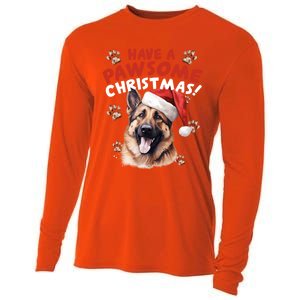 Have A Pawsome Christmas Ger Shepherd Santa Hat Dog Paws Gift Cooling Performance Long Sleeve Crew