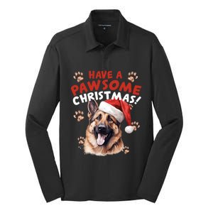 Have A Pawsome Christmas Ger Shepherd Santa Hat Dog Paws Gift Silk Touch Performance Long Sleeve Polo