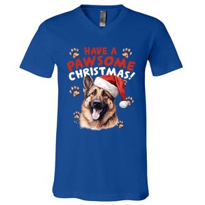 Have A Pawsome Christmas Ger Shepherd Santa Hat Dog Paws Gift V-Neck T-Shirt