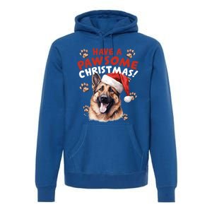 Have A Pawsome Christmas Ger Shepherd Santa Hat Dog Paws Gift Premium Hoodie