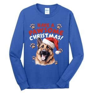 Have A Pawsome Christmas Ger Shepherd Santa Hat Dog Paws Gift Tall Long Sleeve T-Shirt