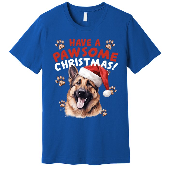 Have A Pawsome Christmas Ger Shepherd Santa Hat Dog Paws Gift Premium T-Shirt