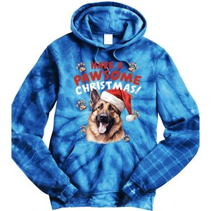 Have A Pawsome Christmas Ger Shepherd Santa Hat Dog Paws Gift Tie Dye Hoodie