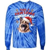 Have A Pawsome Christmas Ger Shepherd Santa Hat Dog Paws Gift Tie-Dye Long Sleeve Shirt