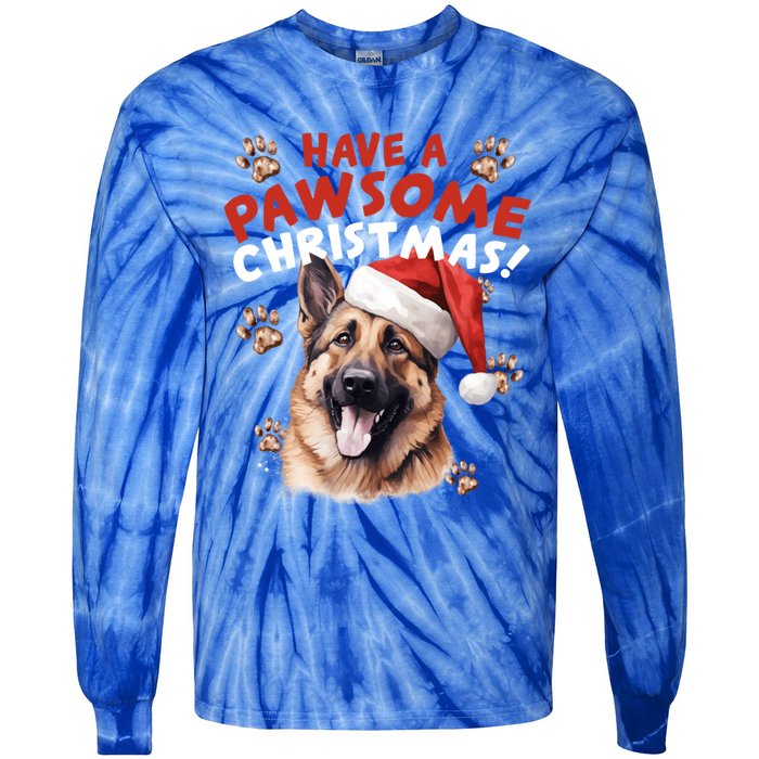 Have A Pawsome Christmas Ger Shepherd Santa Hat Dog Paws Gift Tie-Dye Long Sleeve Shirt