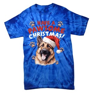 Have A Pawsome Christmas Ger Shepherd Santa Hat Dog Paws Gift Tie-Dye T-Shirt