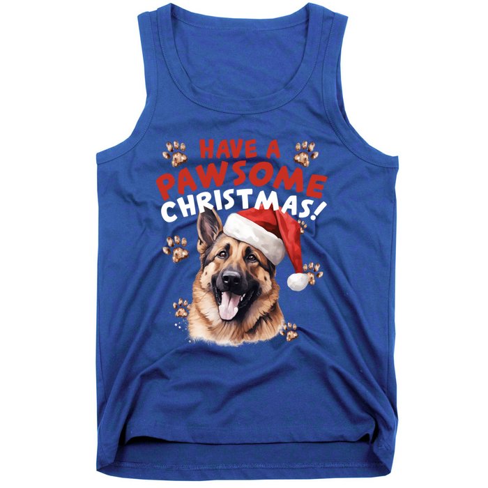 Have A Pawsome Christmas Ger Shepherd Santa Hat Dog Paws Gift Tank Top