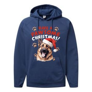 Have A Pawsome Christmas Ger Shepherd Santa Hat Dog Paws Gift Performance Fleece Hoodie