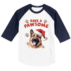 Have A Pawsome Christmas Ger Shepherd Santa Hat Dog Paws Gift Baseball Sleeve Shirt