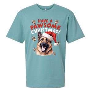 Have A Pawsome Christmas Ger Shepherd Santa Hat Dog Paws Gift Sueded Cloud Jersey T-Shirt