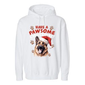 Have A Pawsome Christmas Ger Shepherd Santa Hat Dog Paws Gift Garment-Dyed Fleece Hoodie