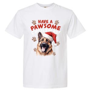 Have A Pawsome Christmas Ger Shepherd Santa Hat Dog Paws Gift Garment-Dyed Heavyweight T-Shirt