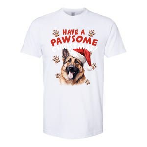 Have A Pawsome Christmas Ger Shepherd Santa Hat Dog Paws Gift Softstyle CVC T-Shirt