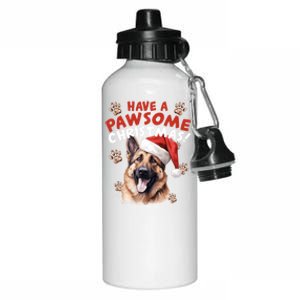 Have A Pawsome Christmas Ger Shepherd Santa Hat Dog Paws Gift Aluminum Water Bottle