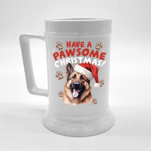 Have A Pawsome Christmas Ger Shepherd Santa Hat Dog Paws Gift Beer Stein