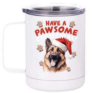 Have A Pawsome Christmas Ger Shepherd Santa Hat Dog Paws Gift 12 oz Stainless Steel Tumbler Cup